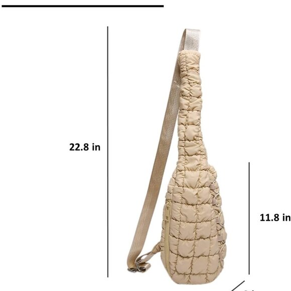 Lightweight Quilted Crossbody Bag for Women, Waterproof Nylon Sling Pack - Khaki - Picture 5 of 5